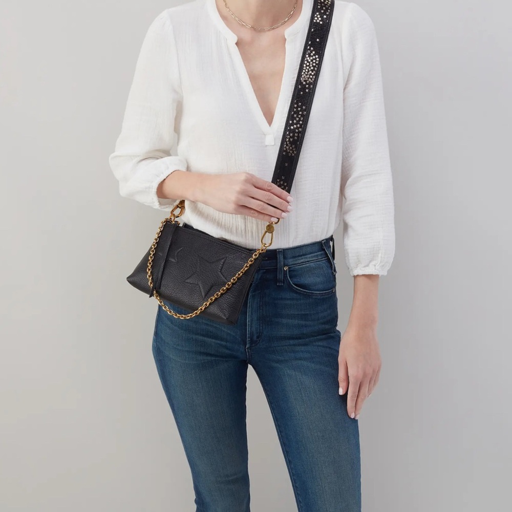 HOBO Black Leather Crossbody Bag with Gold Accents - Picture 2 of 4